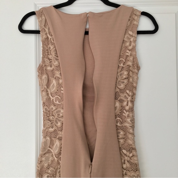Bebe Bodycon Cocktail Dress w/ Lace, Size S, Taupe/Beige - Picture 6 of 12